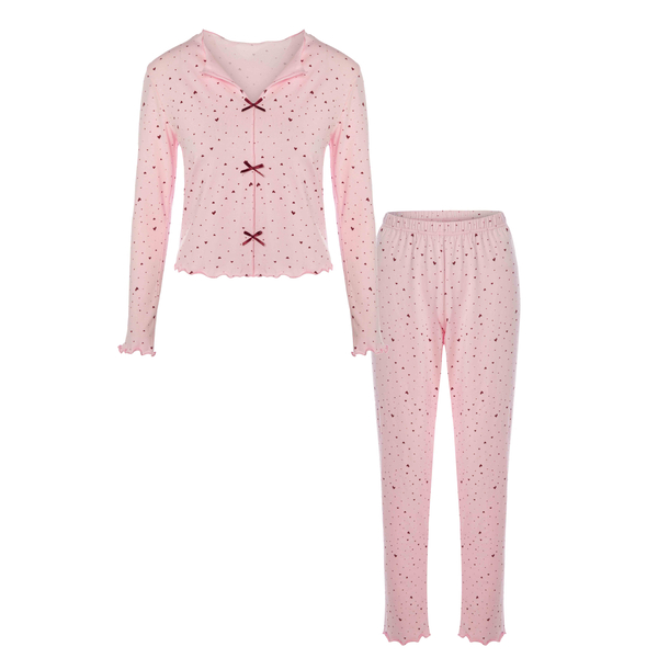 Koza Kadın Pijama Takımı Kurdela Detaylı İ S-m